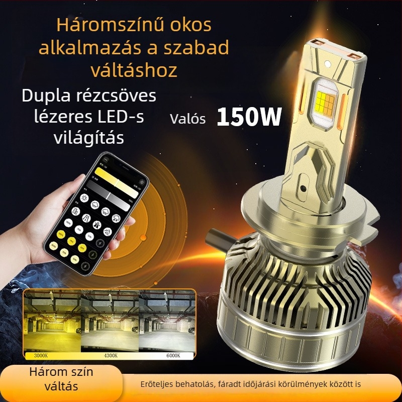 Autó LED elsőfényszóró APP-vezérléssel, laser, 9-36V, 150W, 98600 lm, Modell R80-APP, élettartam 30000h