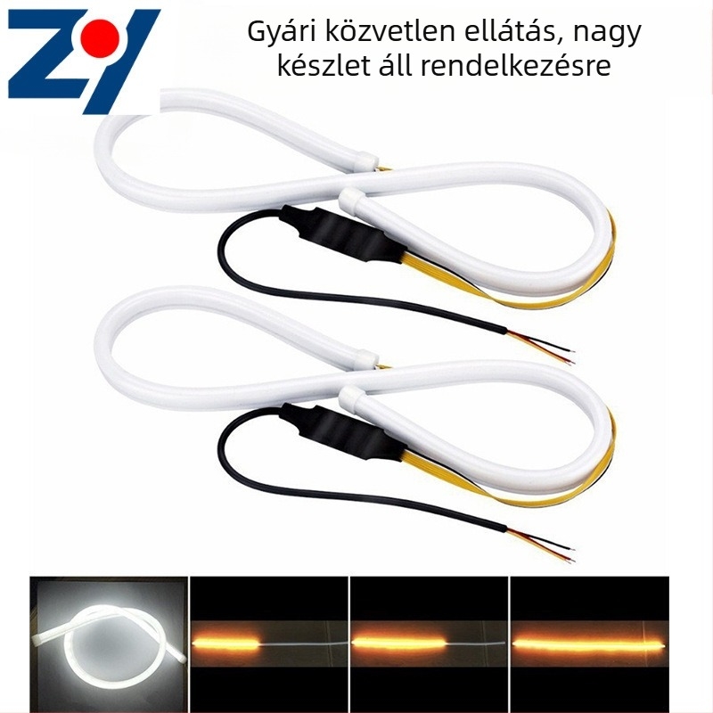 Autó LED világítás kettőszínű folyó fényvezető csíkkal, 45 cm, fehér és sárga irányjelző fény