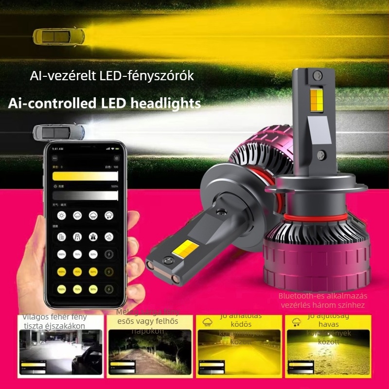 Kettős rézcsővel ellátott autó LED fényszóró, nagy teljesítmény, APP-vezérlés, integrált magas/alsó fény, alumínium ötvözet, 120W 12V 13000LM IP68