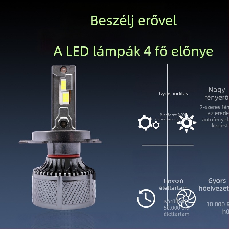 65W LED autó lámpa kettős rézcsővel, integrált magas- és alacsony fénysugár, H4/H7/H1 kompatibilis, ultra fényes spotlámpa
