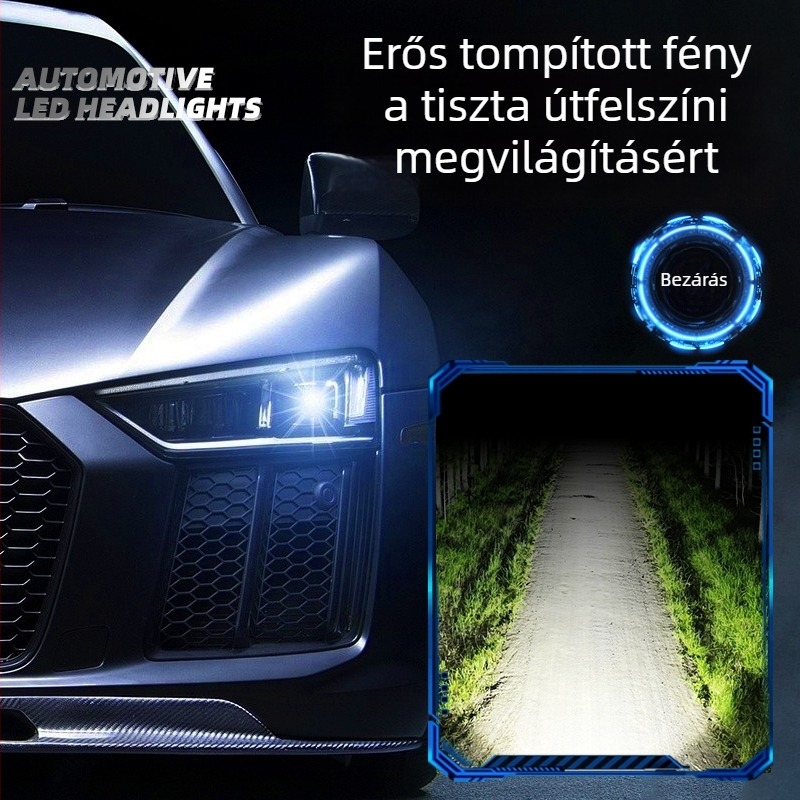 65W LED autó lámpa kettős rézcsővel, integrált magas- és alacsony fénysugár, H4/H7/H1 kompatibilis, ultra fényes spotlámpa