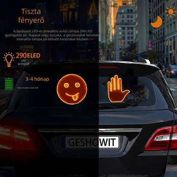 Autó emoji mosolygó fény, gesztusvezérléses világítás, hátsó oldalsó ablakhoz, többfunkciós figyelmeztető lámpa hátsó ütközés ellen