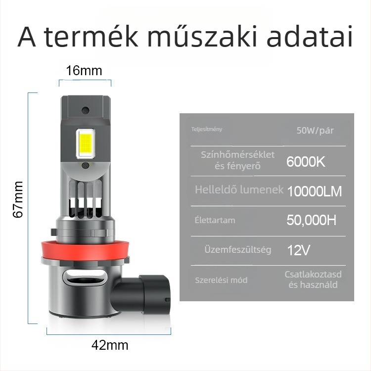 H11 LED ködfénylámpa autóhoz ventilátorral – 12V, 25W, 5000lm, IP65