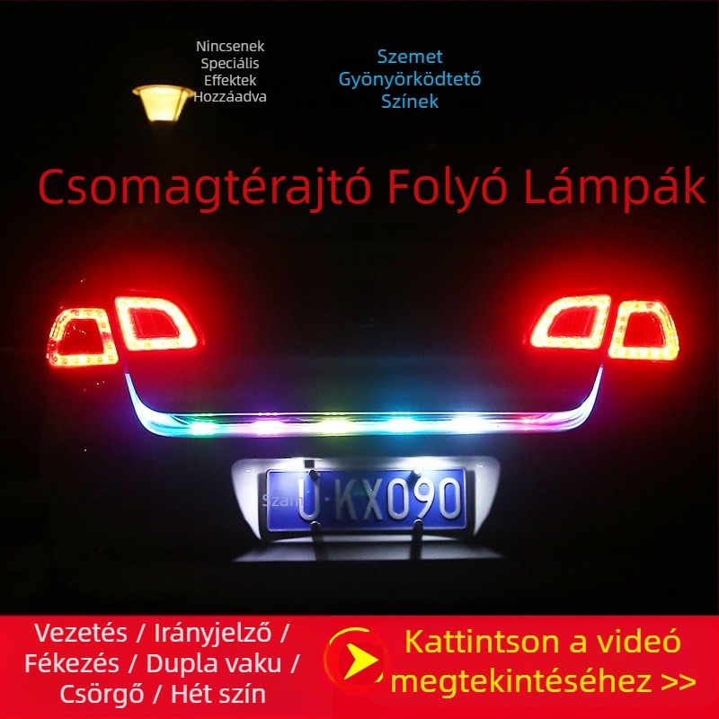 Színes autócsomagtartó lámpa RGB LED effektussal, hátsó jelzőfény vízesés effektussal és nagy fényerősségű ütközésvédő fény