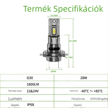 G30 sorozatú LED autó lámpák, 28W, 6500K fehér fény, gyors indítás, kompakt kialakítás, kármentes telepítés