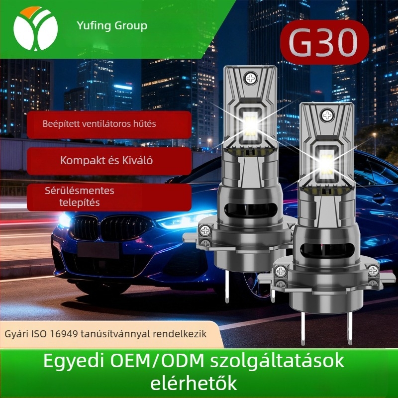 G30 sorozatú LED autó lámpák, 28W, 6500K fehér fény, gyors indítás, kompakt kialakítás, kármentes telepítés
