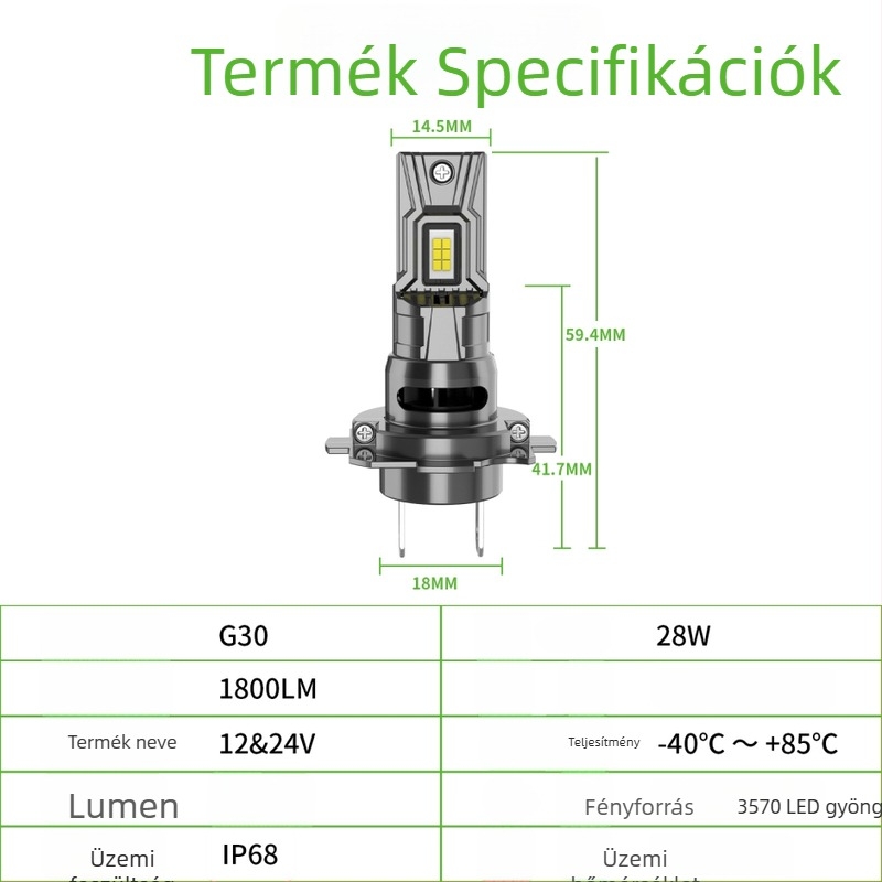 G30 sorozatú LED autó lámpák, 28W, 6500K fehér fény, gyors indítás, kompakt kialakítás, kármentes telepítés
