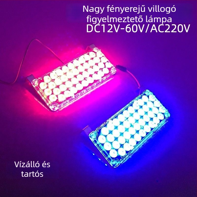 Vörös–kék LED villogó fények teherautókhoz és utánfutókhoz, 12–24 V, figyelmeztető lámpa biztonsági postokra