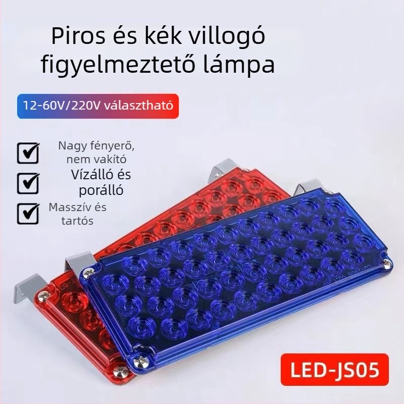 Vörös–kék LED villogó fények teherautókhoz és utánfutókhoz, 12–24 V, figyelmeztető lámpa biztonsági postokra