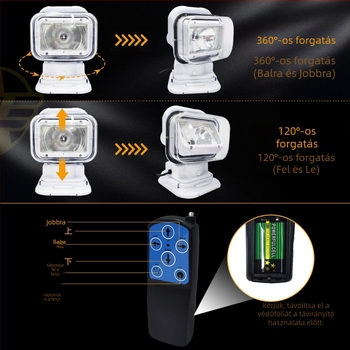 JL2009C Távirányítós autó LED reflektor, 50W, 12V, IP67, 3000lm