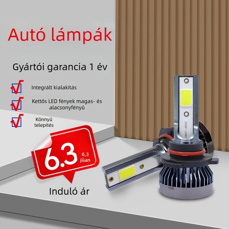 LED autó fényszórók beépített magas és alacsony sugárzással – 36W, 12V, 5500LM, IP68, 50000h