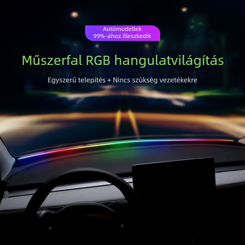 Autó belső LED hangulatvilágítás a frontális szélvédő környékére, USB-tápellátású dekoratív középkonzol világítás