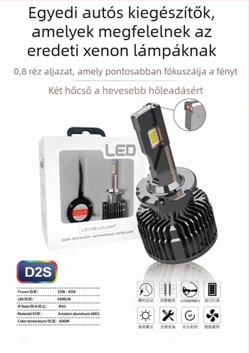 D-B sorozat nagy teljesítményű integrált LED fényszóró xenon lámpákhoz D1S D2S D3S D4S modellekhez – 75W, 8000lm, IP68, 50000h, kompatibil BMW/Audi/Mercedes‑Benz xenon lámpákkal
