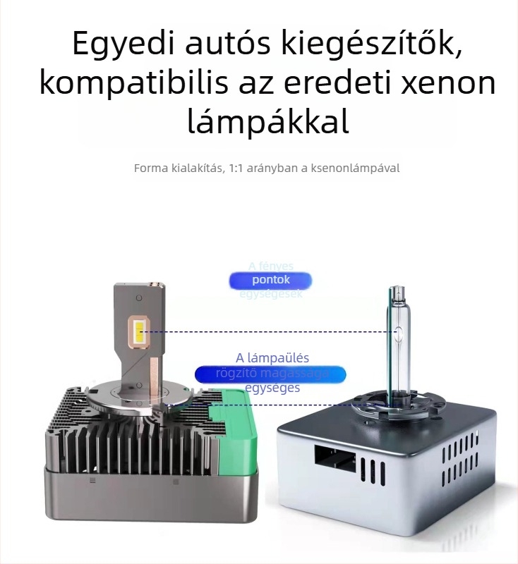 D-B sorozat nagy teljesítményű integrált LED fényszóró xenon lámpákhoz D1S D2S D3S D4S modellekhez – 75W, 8000lm, IP68, 50000h, kompatibil BMW/Audi/Mercedes‑Benz xenon lámpákkal