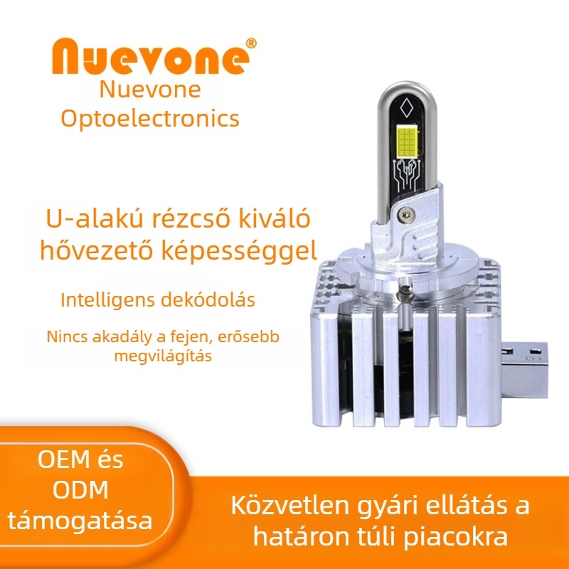U- alakú rézcső LED izzó autófényszórókhoz D1S/D2R/D3S/D4R/D4S/D8S, alumínium ház, IP65, 12V, 5000–6000 lm, élettartam ≥30000 h