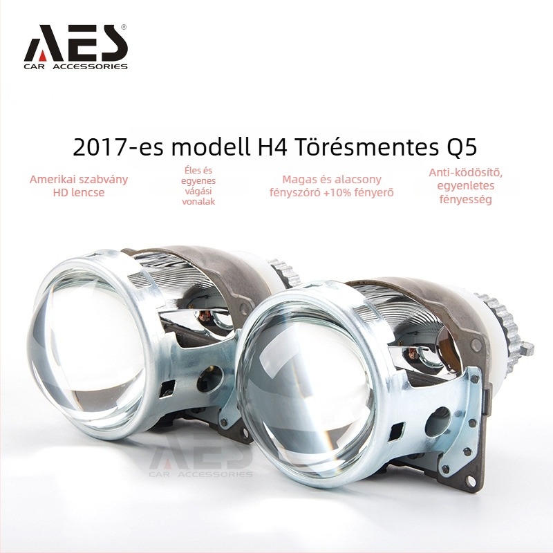 AES 17 H4 kettős lencsés Xenon fényszóró fish-eye LED Angyal szemekkel autóhoz, 35W, 12V, kompatibilis D2S/D2H, élettartam 5000h