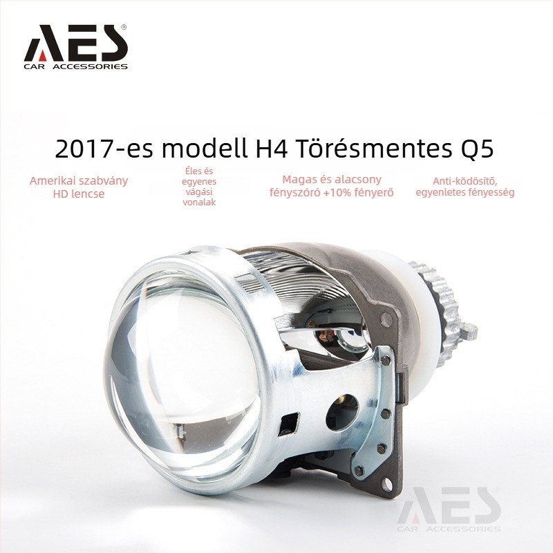 AES 17 H4 kettős lencsés Xenon fényszóró fish-eye LED Angyal szemekkel autóhoz, 35W, 12V, kompatibilis D2S/D2H, élettartam 5000h