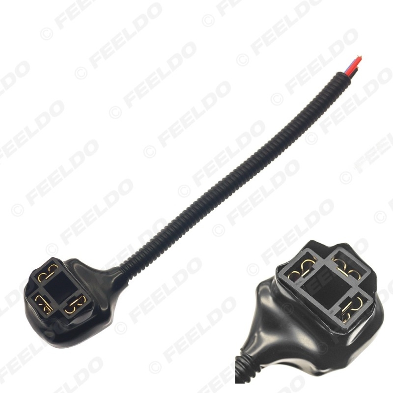 FEELDO H4 női csatlakozó adapter autó lámpákhoz – konverziós vonal 90°-os hajlítással és bőrszövettel, univerzális, műanyag+fém kivitel, LED/HID-kompatibilis