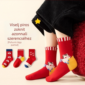 Gyerekeknek szóló középmagas zokni, pamut jacquard kötés, uniszex, cartoon betű mintázat