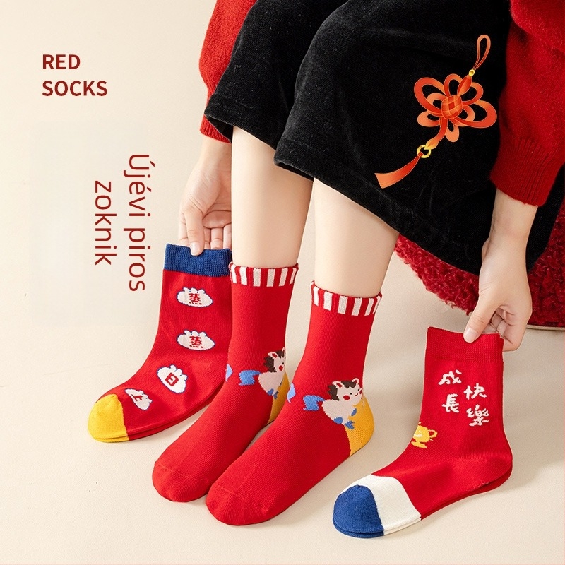 Gyerekeknek szóló középmagas zokni, pamut jacquard kötés, uniszex, cartoon betű mintázat