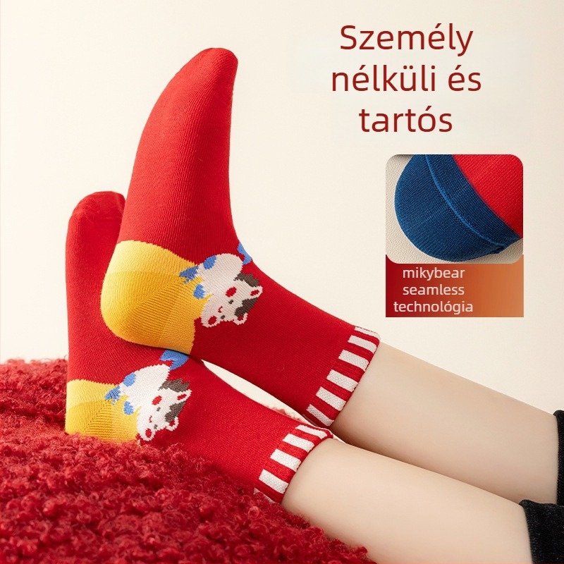 Gyerekeknek szóló középmagas zokni, pamut jacquard kötés, uniszex, cartoon betű mintázat
