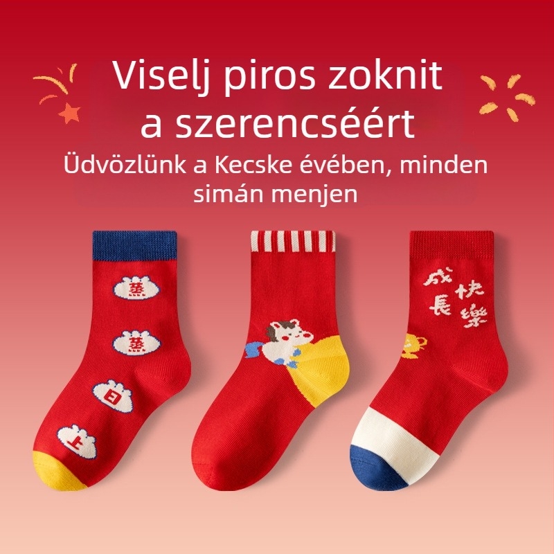 Gyerekeknek szóló középmagas zokni, pamut jacquard kötés, uniszex, cartoon betű mintázat