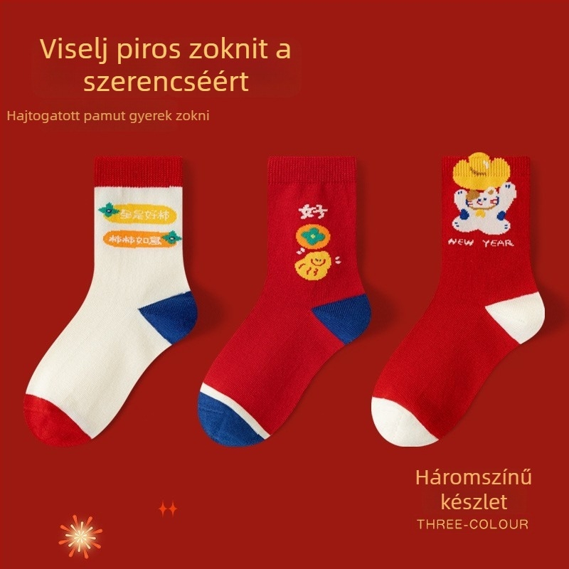 Gyerekeknek szóló középmagas zokni, pamut jacquard kötés, uniszex, cartoon betű mintázat