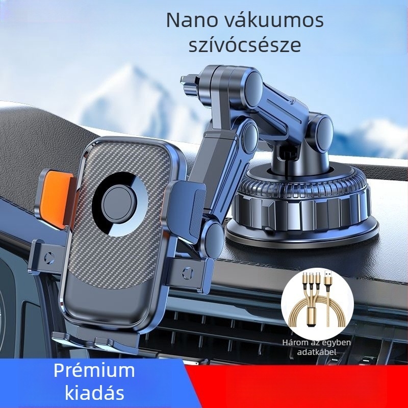 Autótelefon-tartó 5W-os töltéssel, ütésálló, ragasztós rögzítés, kompatibil napellenzővel, műszerfallal és első szélvédővel