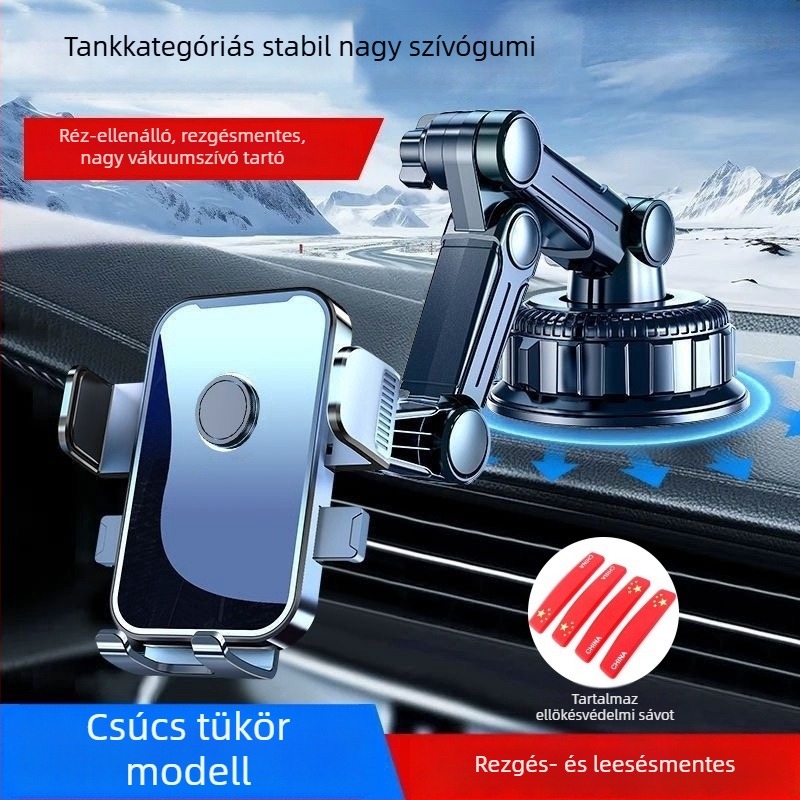 Autótelefon-tartó 5W-os töltéssel, ütésálló, ragasztós rögzítés, kompatibil napellenzővel, műszerfallal és első szélvédővel