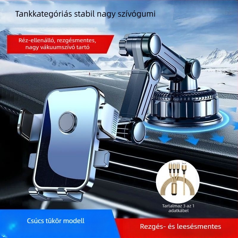 Autótelefon-tartó 5W-os töltéssel, ütésálló, ragasztós rögzítés, kompatibil napellenzővel, műszerfallal és első szélvédővel