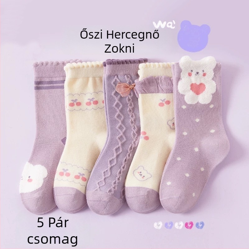 Gyerekeknek készült középmagas hosszúságú zokni karikatúra mintával, ősz-téli, poliészter jacquard, lélegző és izzadságot felszívó