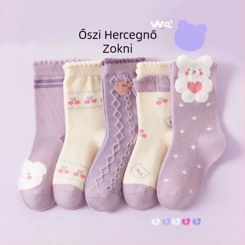 Gyerekeknek készült középmagas hosszúságú zokni karikatúra mintával, ősz-téli, poliészter jacquard, lélegző és izzadságot felszívó