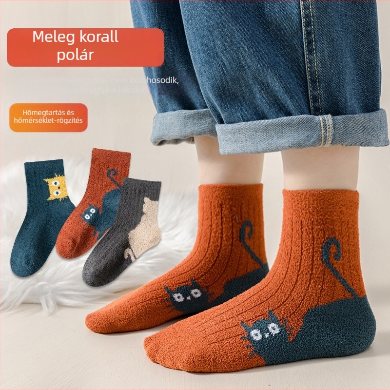 Gyerek téli zokni, vastag terry anyagból, középmagas szárú, uniszex, rajzfilm mintával, 3 pár, 3–8 éveseknek (100–140 cm)