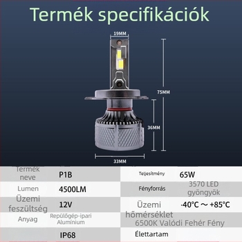 Yu Xinfeng LED autó lámpa H4, 65W, dupla rézcső hűtés, magas és alacsony fényszóró, IP68, 4500 lm, DC12-24V, univerzális kompatibilitás