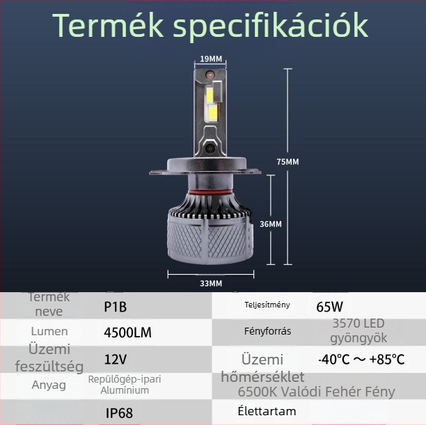 Yu Xinfeng LED autó lámpa H4, 65W, dupla rézcső hűtés, magas és alacsony fényszóró, IP68, 4500 lm, DC12-24V, univerzális kompatibilitás