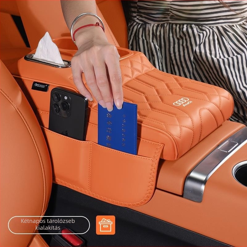 Karfa-emelő párna papírtartóval és tárolórekesszel, kompatibilis Audi Q5L, A4L, A6L, A5L, Q3, Q2, Q7