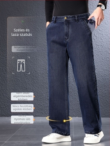 Férfi farmernadrágok 2025: magas derék, egyenes szabás, vastag denim, elasztikus, zipzárral záródó