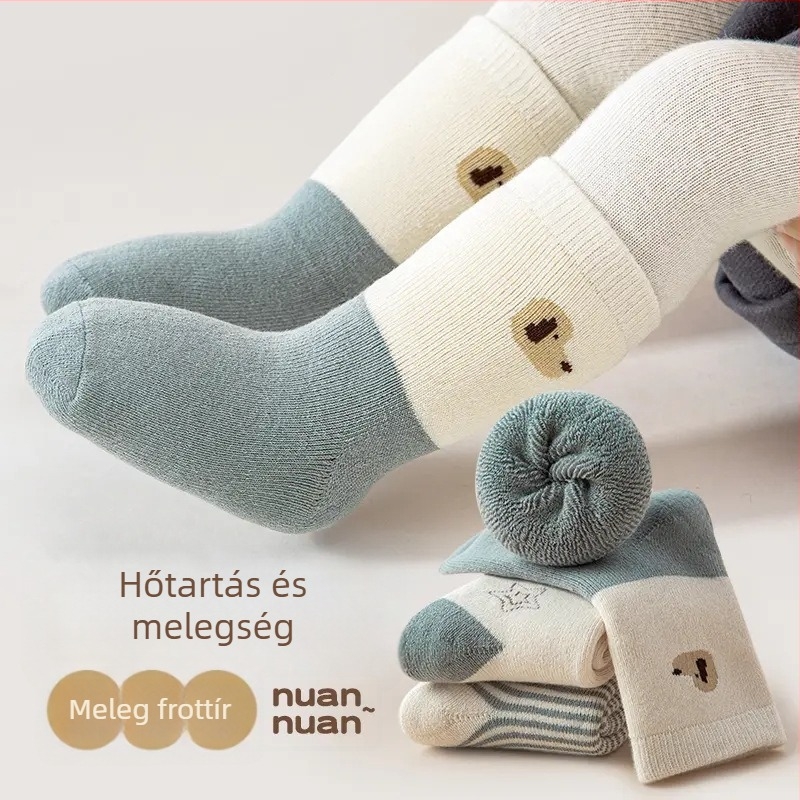Újszülött baba zokni, téli, vastag terry, meleg, uniszex, 0–12 hónapos, középmagas hosszú zokni