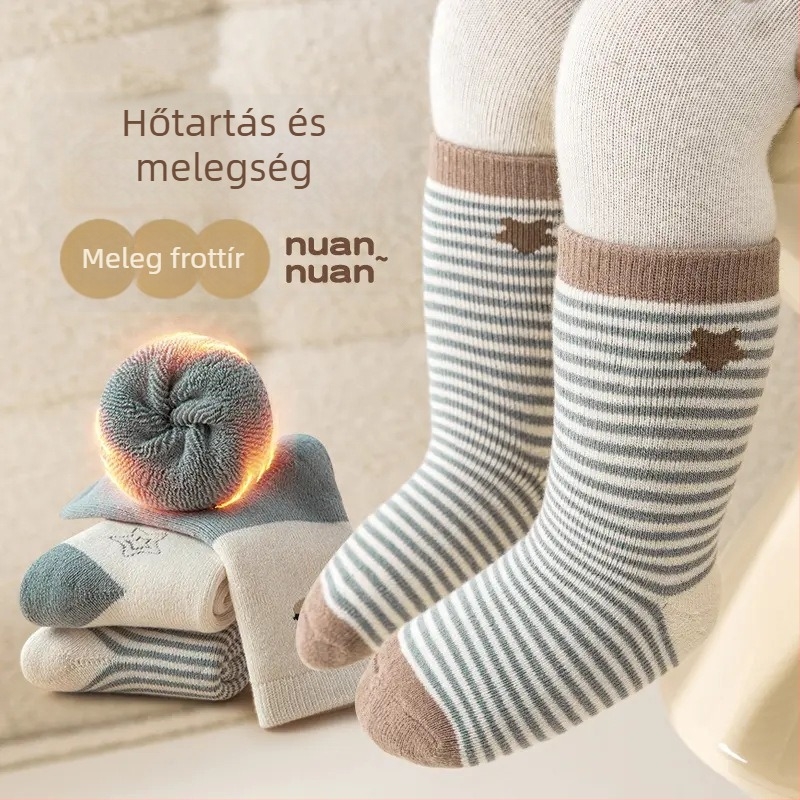 Újszülött baba zokni, téli, vastag terry, meleg, uniszex, 0–12 hónapos, középmagas hosszú zokni