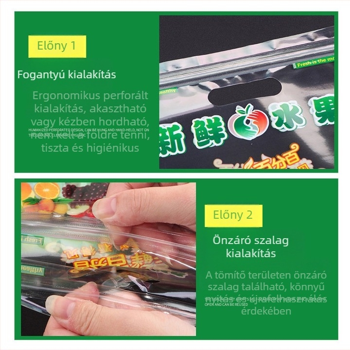 Álló, áttetsző cipzáras zacskó gyümölcsök számára, élelmiszer-minőség, önzáró, napi gyártás 100000, márka Jinnuo