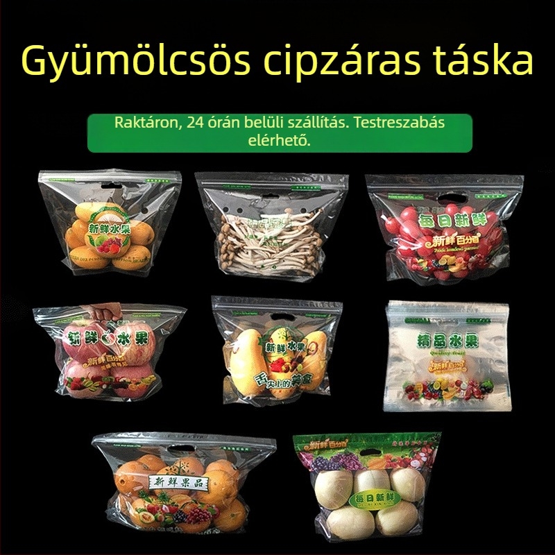 Álló, áttetsző cipzáras zacskó gyümölcsök számára, élelmiszer-minőség, önzáró, napi gyártás 100000, márka Jinnuo