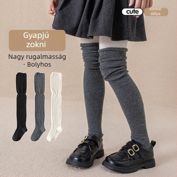 Téli gyapjúból készült lányoknak szóló, térd fölé érő hosszú zoknik, egyszínű, meleg
