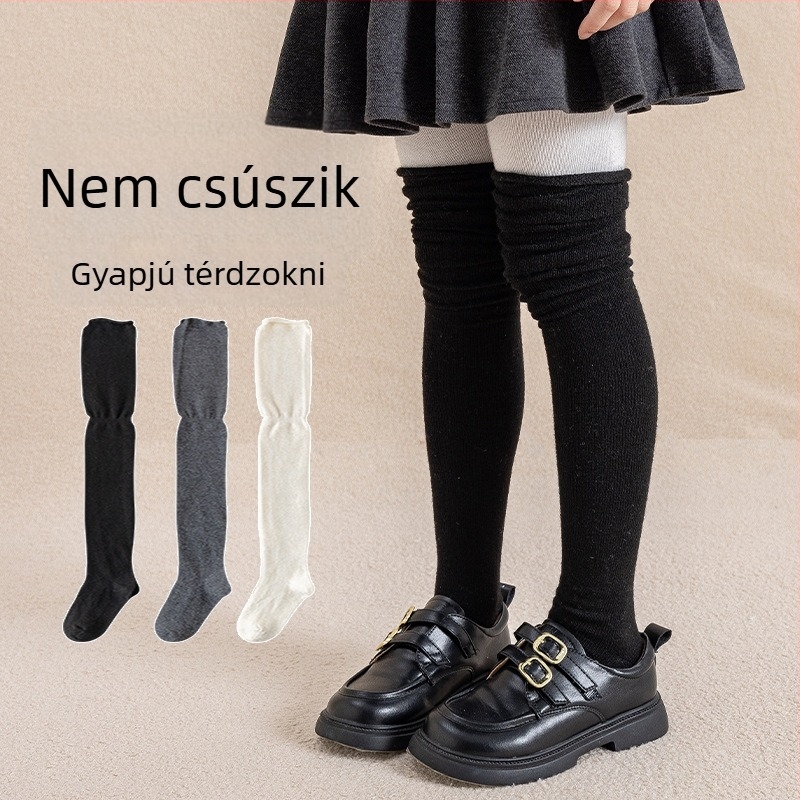 Téli gyapjúból készült lányoknak szóló, térd fölé érő hosszú zoknik, egyszínű, meleg