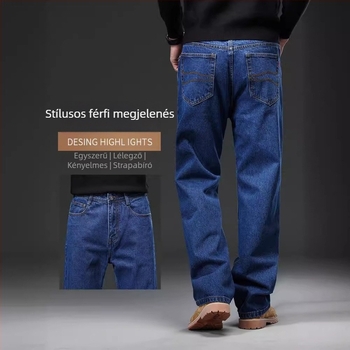 Szabad szabású farmernadrág, széles szárú, mosott denim, 100% pamut, cipzár