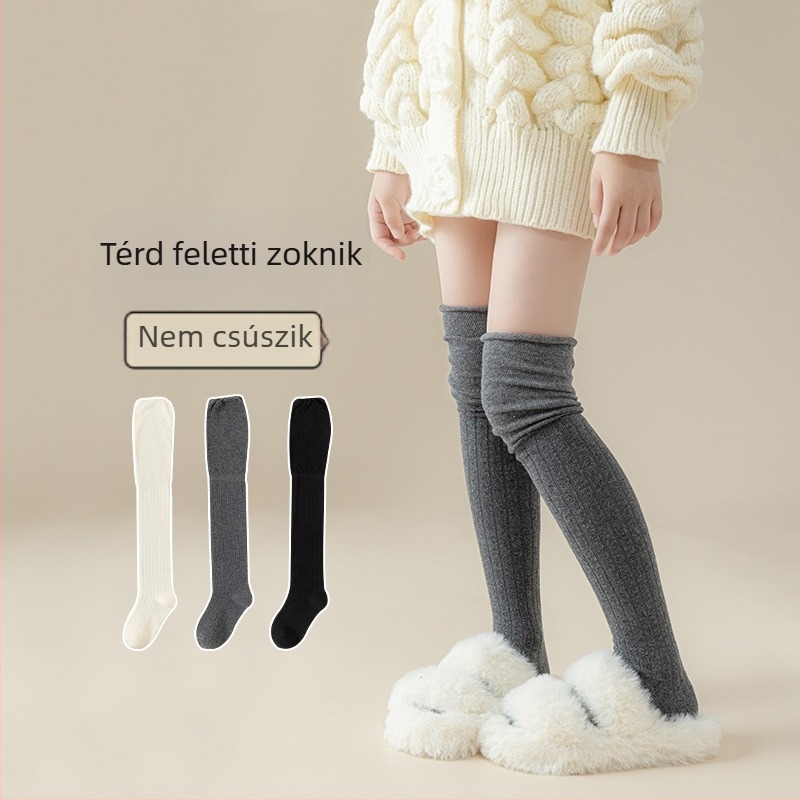 Lányoknak combig érő zokni, gyerekeknek, egyszínű, pamutból, hosszú, minden évszakra