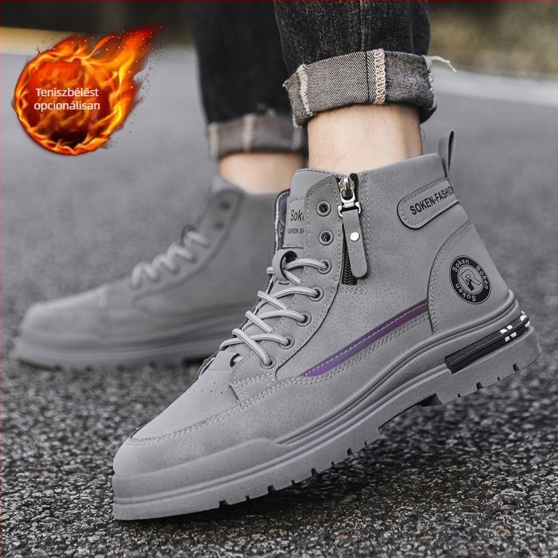 Férfi PU bőr magas bakancs kültéri munkára – középmagas szár, négyszögletes sarok, injektált talp