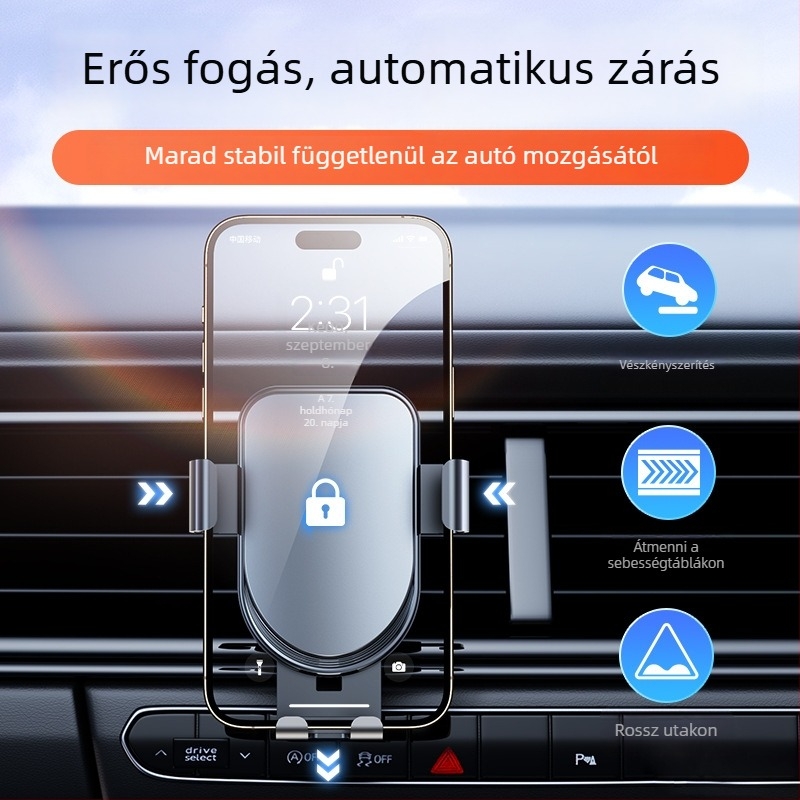 Autóba illő mobiltartó a szellőzőnyílásba, ABS/alumínium ötvözet, rezgésálló, divatos dizájn, testreszabás támogatott