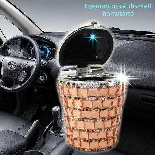 Hamutartó gyémánt-díszítéssel és LED-del az autó belső téréhez – Modell YHG-02, Kézzel készített, Súly 120