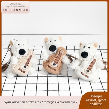 West Highland Terrier plüss játék gitárral – medál hátizsákhoz és kulcstartó