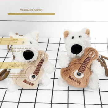West Highland Terrier plüss játék gitárral – medál hátizsákhoz és kulcstartó